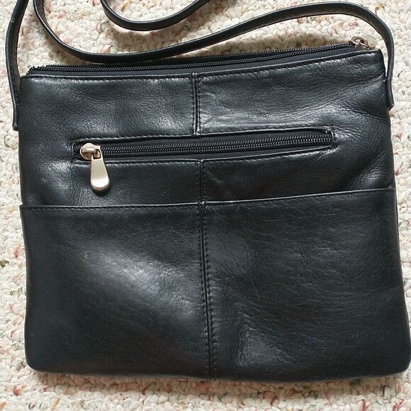 Le Donne Leather Collection Crossbody Shoulder Bag Black Zip Pocket Small Classi - Picture 2 of 16